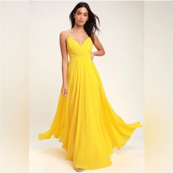 open lace back dress Strapless Yellow Pleated Long Dress with Keyhole  PollyBoutique